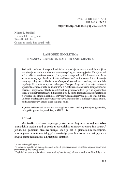 (PDF) Raspored enklitika u nastavi srpskog kao stranog jezika
