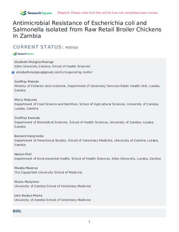 (PDF) Antimicrobial Resistance of Escherichia coli and Salmonella ...