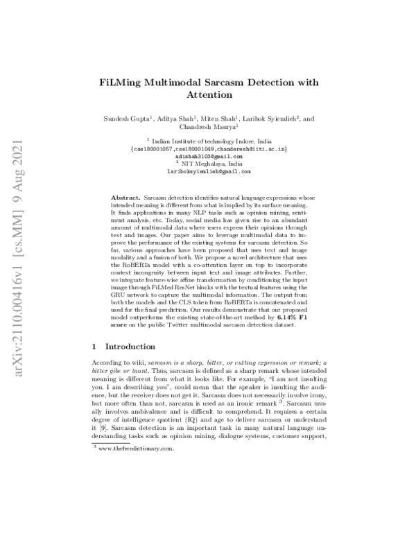 (PDF) FiLMing Multimodal Sarcasm Detection with Attention