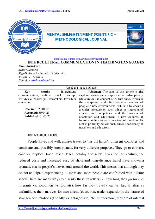 (PDF) INTERCULTURAL COMMUNICATION IN TEACHING LANGUAGES