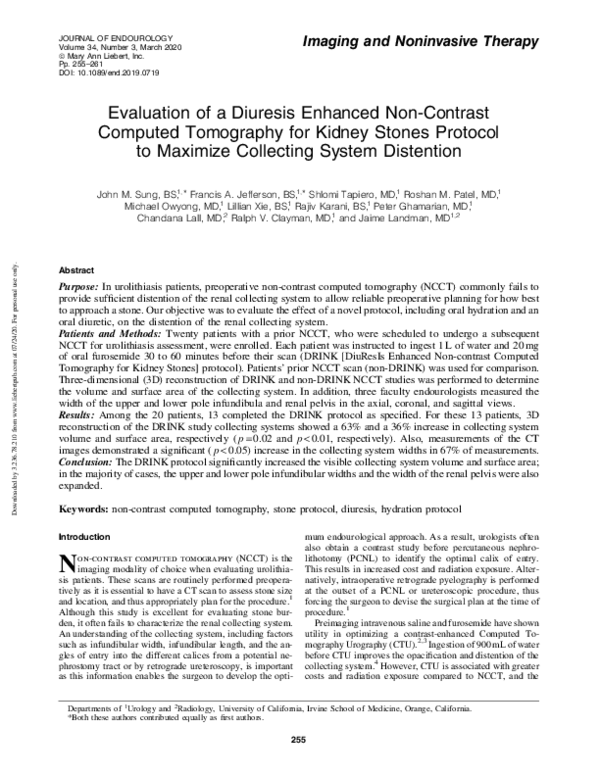 (PDF) Evaluation of a Diuresis Enhanced Non-Contrast Computed ...