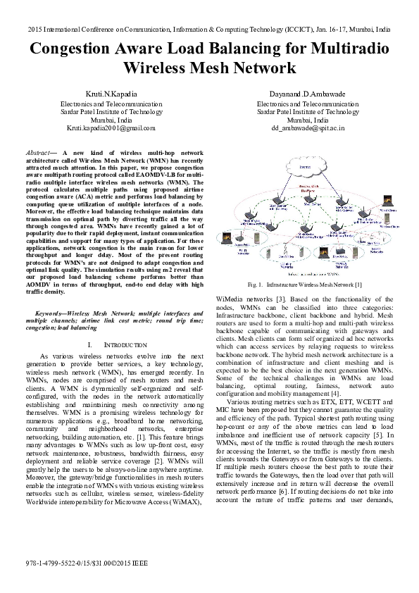 (PDF) Congestion aware load balancing for multiradio Wireless Mesh Network