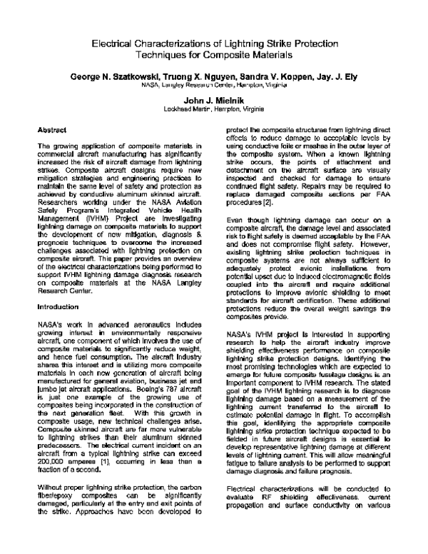 (PDF) Electrical Characterizations of Lightning Strike Protection ...
