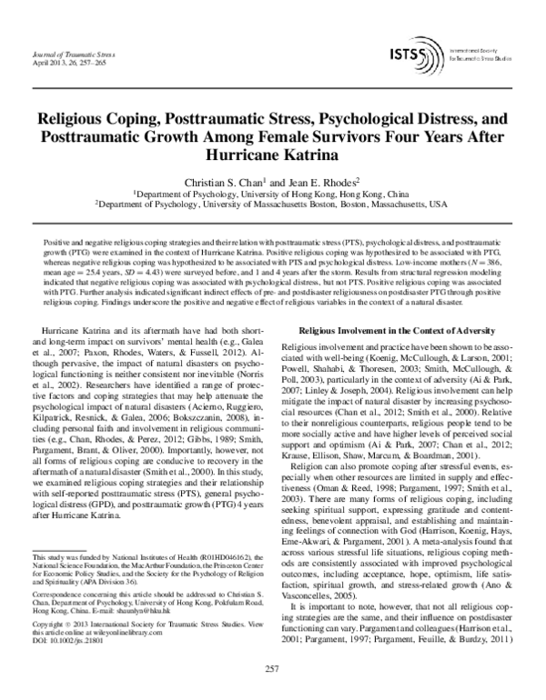 (PDF) Religious Coping, Posttraumatic Stress, Psychological Distress ...