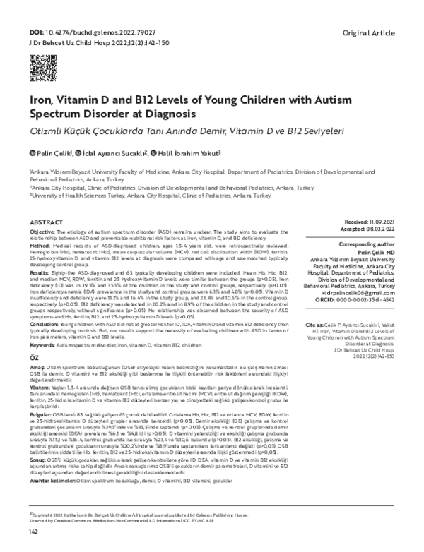 (PDF) Iron, Vitamin D and B12 Levels of Young Children with Autism ...