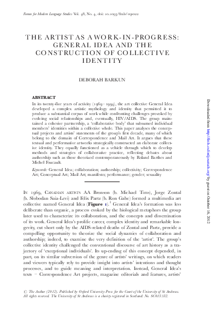 (PDF) The Artist as a Work-in-Progress: General Idea and the ...