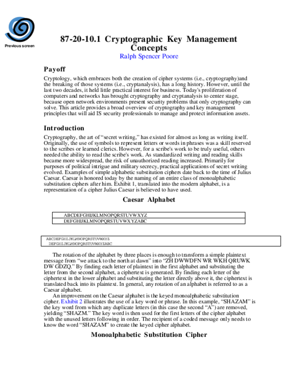 (PDF) Cryptographic Key Management Concepts