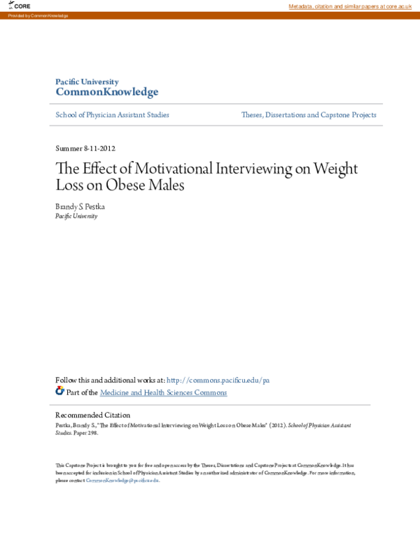 (PDF) The Effect of Motivational Interviewing on Weight Loss on Obese Males