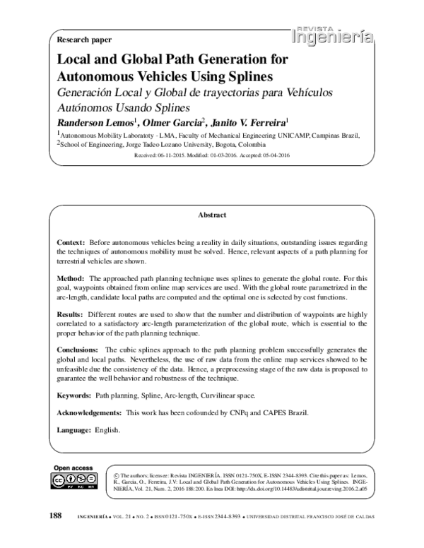 (PDF) Local and global path generation for autonomous vehicles using ...