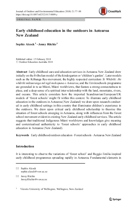 (PDF) Early childhood education in the outdoors in Aotearoa New Zealand