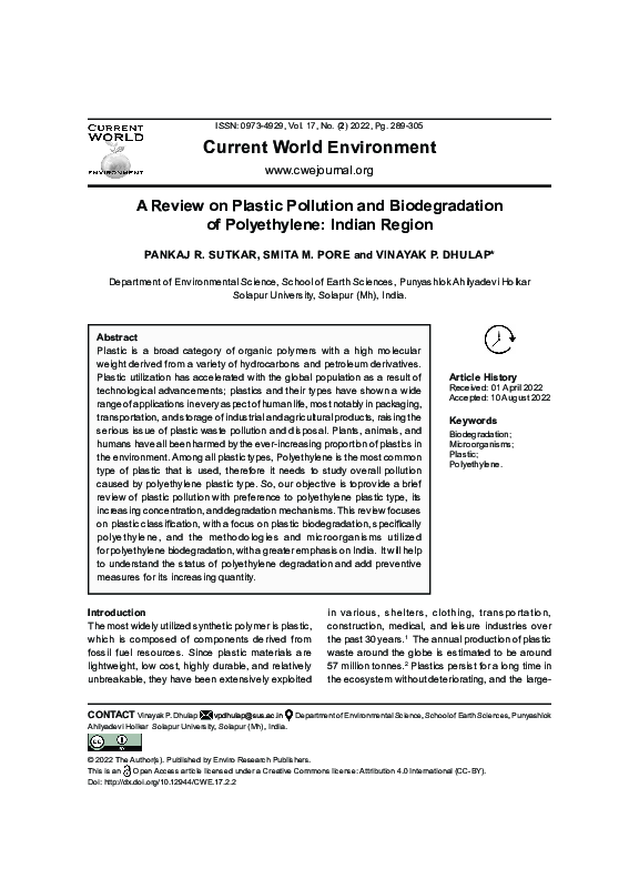 (PDF) A Review on Plastic Pollution and Biodegradation of Polyethylene ...