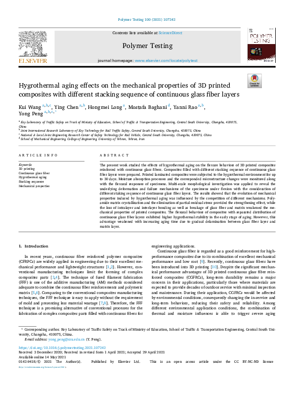 (PDF) Hygrothermal aging effects on the mechanical properties of 3D ...
