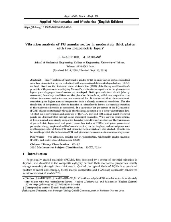 (PDF) Vibration analysis of FG annular sector in moderately thick ...
