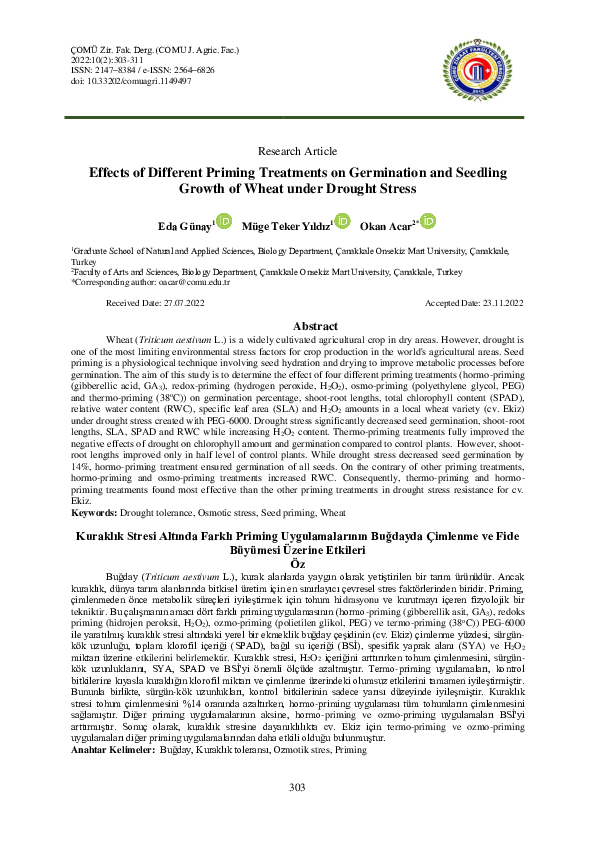 (PDF) Effects of Different Priming Treatments on Germination and ...