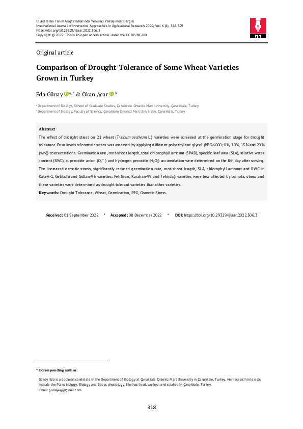 (PDF) Comparison of Drought Tolerance of Some Wheat Varieties Grown in ...