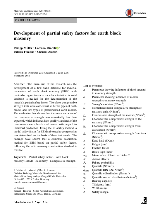(PDF) Development of partial safety factors for earth block masonry