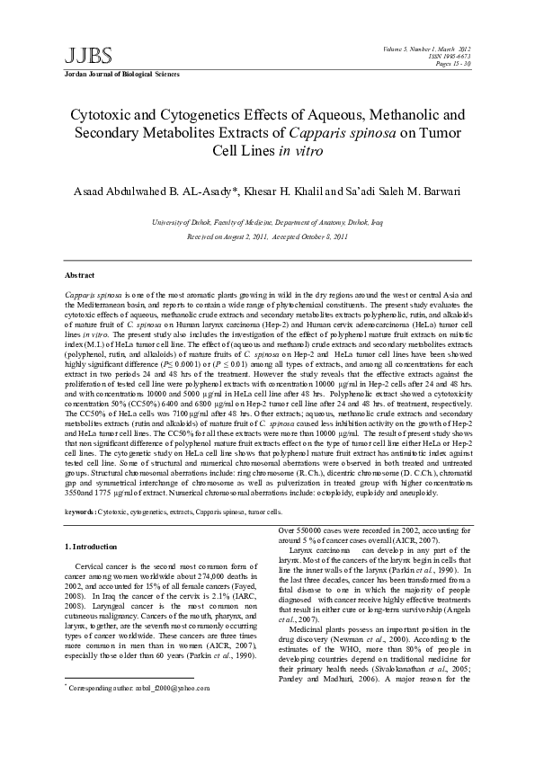 (PDF) Cytotoxic and Cytogenetics Effects of Aqueous, Methanolic and ...