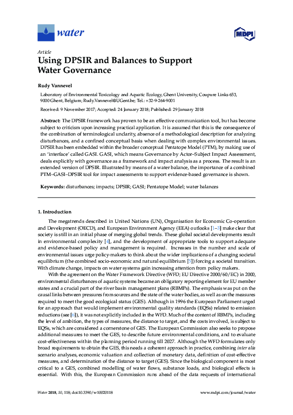 (PDF) Using DPSIR and Balances to Support Water Governance