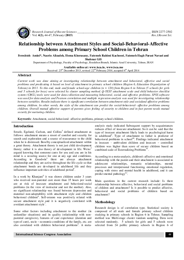 (PDF) Relationship between Attachment Styles and Social-Behavioral ...