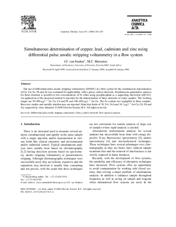 (PDF) Simultaneous determination of copper, lead, cadmium and zinc ...