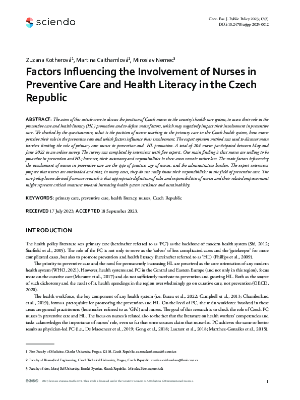 (PDF) Factors Influencing the Involvement of Nurses in Preventive Care ...
