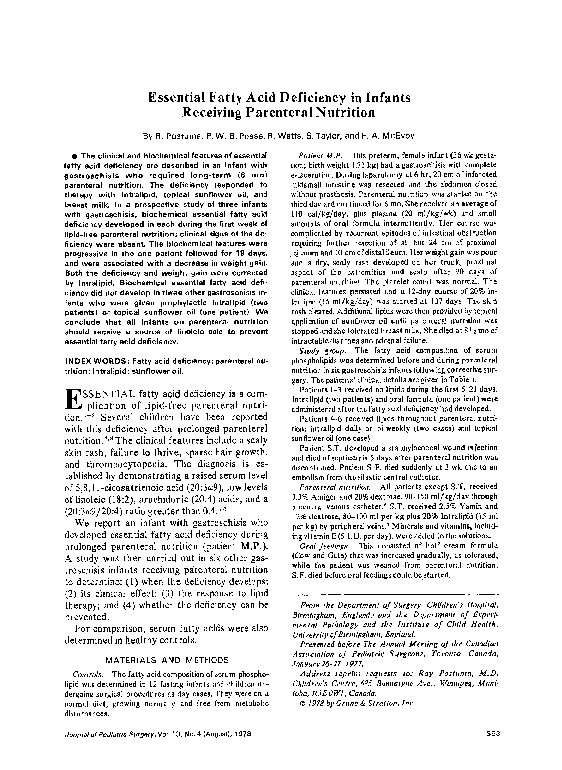 (PDF) Essential fatty acid deficiency in infants receiving parenteral ...