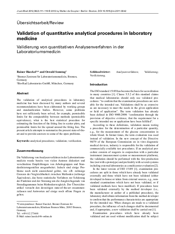 (PDF) Validation of quantitative analytical procedures in laboratory ...