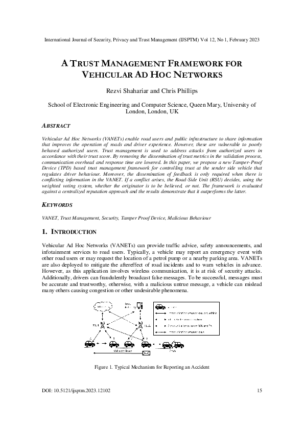 (PDF) A Trust Management Framework for Vehicular Ad Hoc Networks