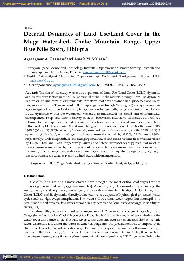 (PDF) Decadal Dynamics of Land Use/Land Cover in the Muga Watershed ...