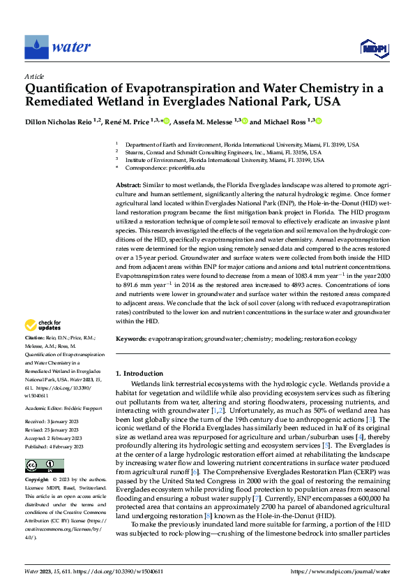 (PDF) Quantification of Evapotranspiration and Water Chemistry in a ...