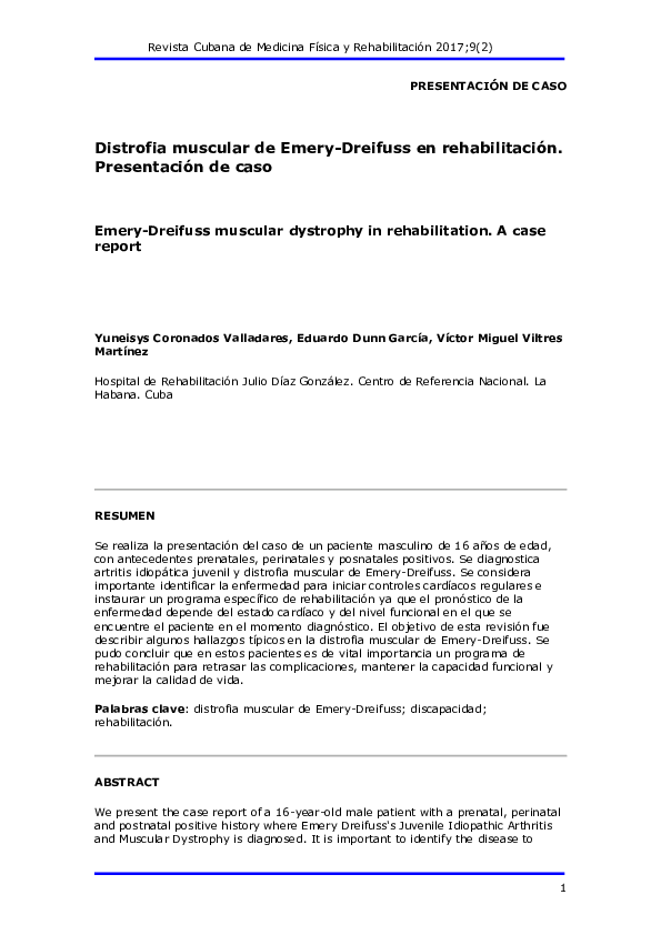 (PDF) Distrofia muscular de Emery Dreifuss en rehabilitación ...