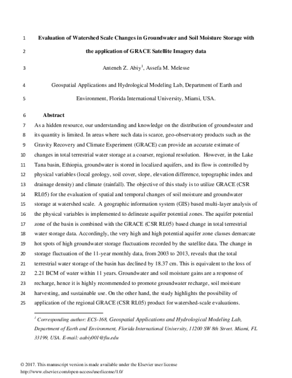 (PDF) Evaluation of watershed scale changes in groundwater and soil ...