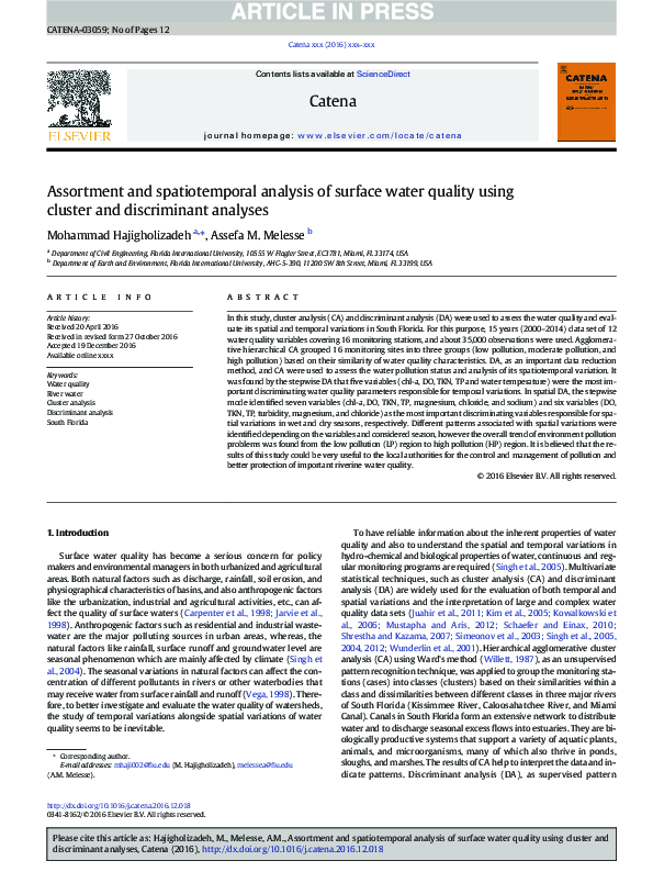 (PDF) Assortment and spatiotemporal analysis of surface water quality ...