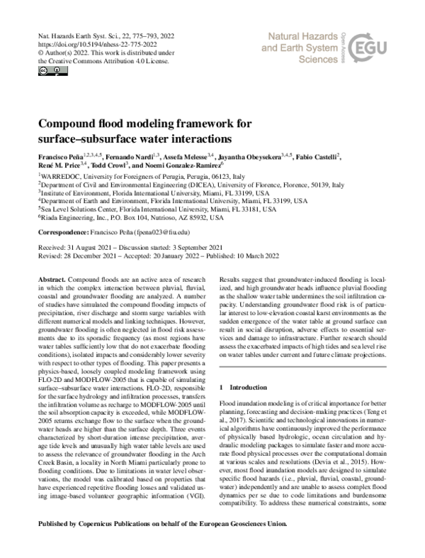(PDF) Compound flood modeling framework for surface–subsurface water ...