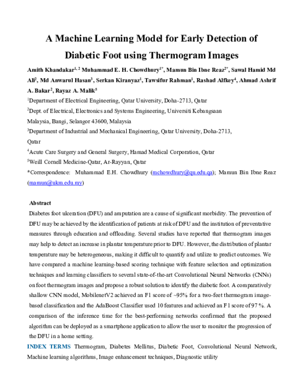 (PDF) A Machine Learning Model for Early Detection of Diabetic Foot ...