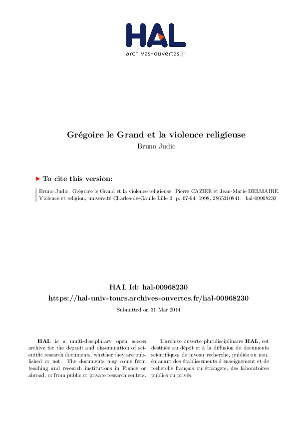 (PDF) Grégoire le Grand et la violence religieuse