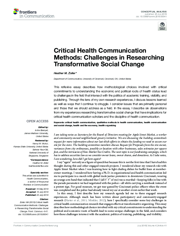 (PDF) Critical Health Communication Methods: Challenges in Researching ...