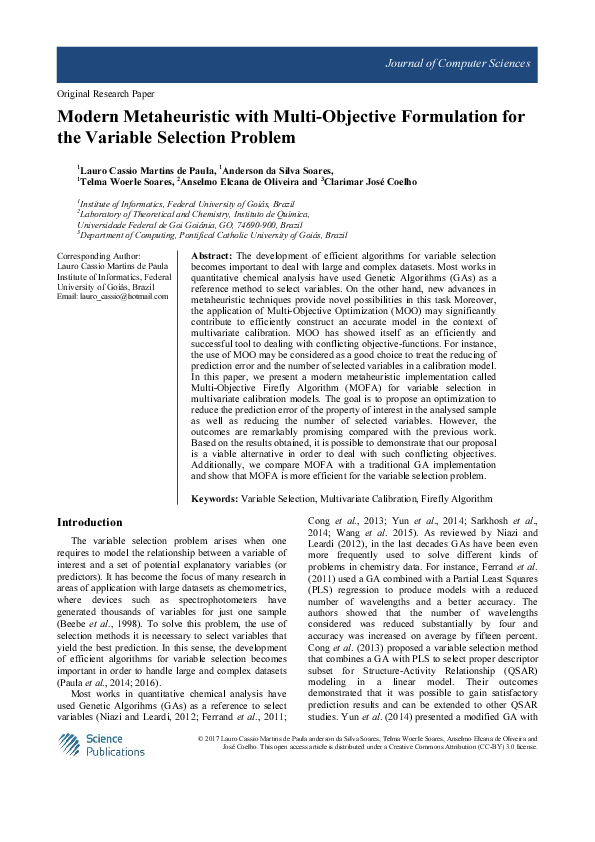 (PDF) Modern Metaheuristic with Multi-Objective Formulation for the ...