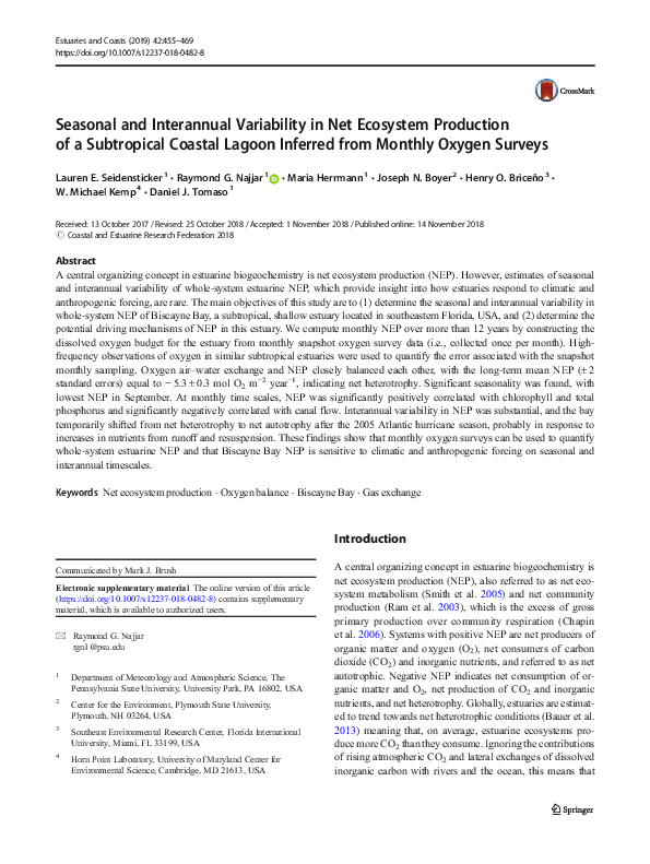(PDF) Seasonal and Interannual Variability in Net Ecosystem Production ...