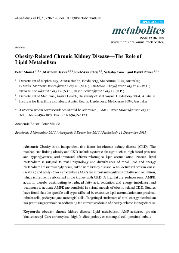 (PDF) Obesity-Related Chronic Kidney Disease—The Role of Lipid Metabolism