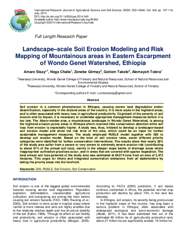 (PDF) Landscape scale Soil Erosion Modeling and Risk Mapping of ...