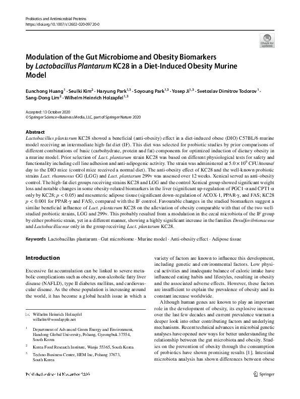 (PDF) Modulation of the Gut Microbiome and Obesity Biomarkers by ...