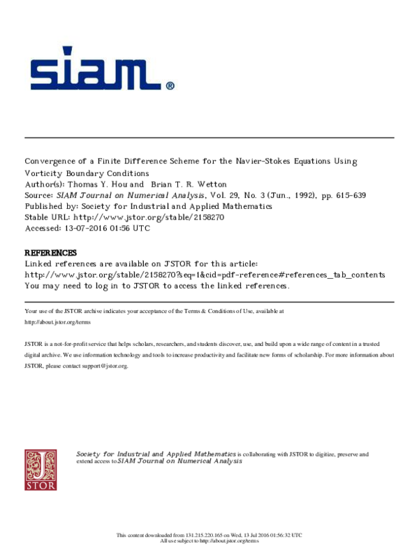(PDF) Convergence of a Finite Difference Scheme for the Navier–Stokes ...
