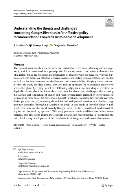 (PDF) Understanding the threats and challenges concerning Ganges River ...