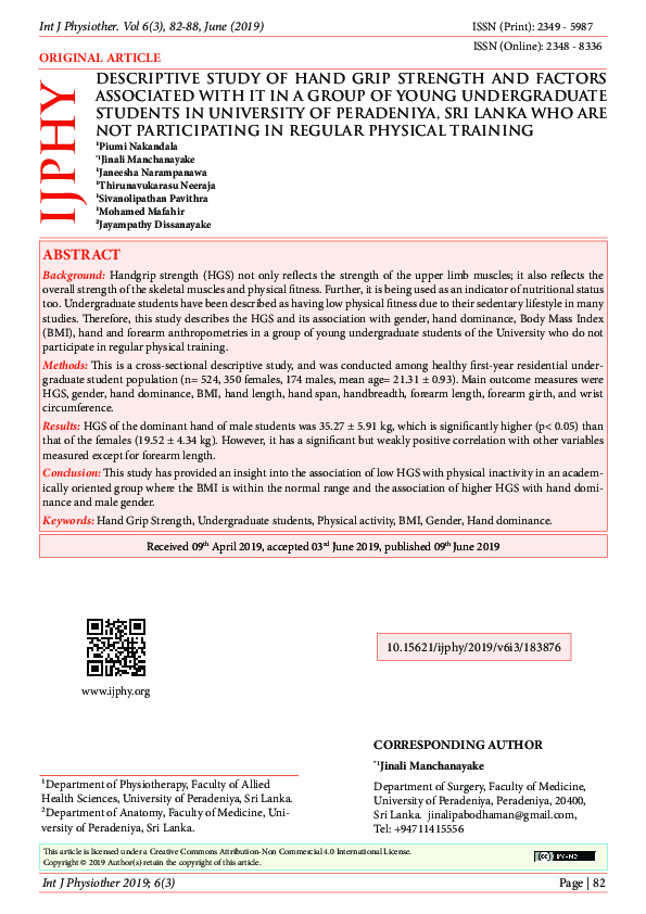 (PDF) Descriptive Study of Hand Grip Strength and Factors Associated ...