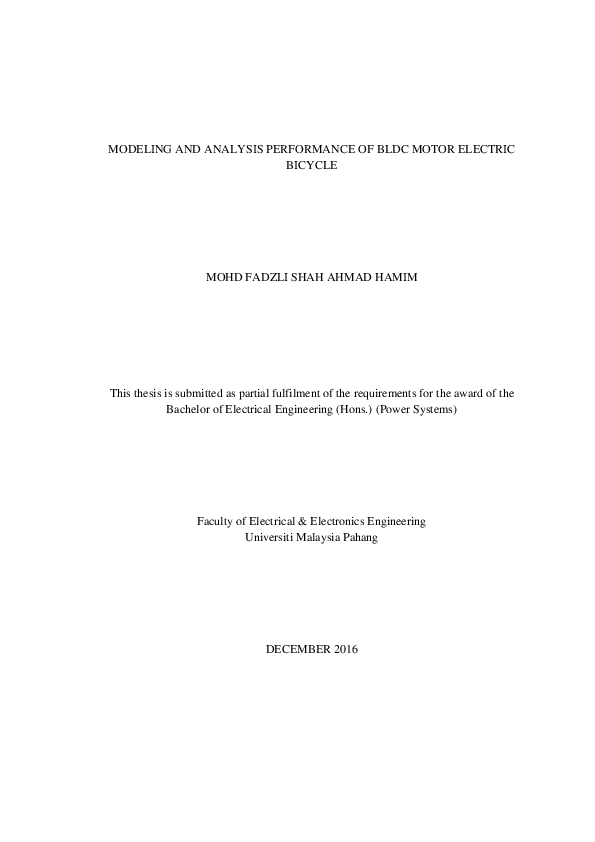 (PDF) Modeling and analysis performance of BLDC motor electric bicycle