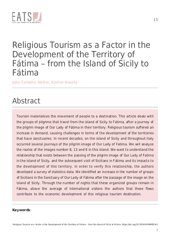 (PDF) Religious Tourism as a Factor in the Development of the Territory ...