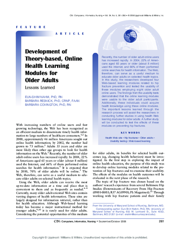 (PDF) Development of Theory-based, Online Health Learning Modules for ...