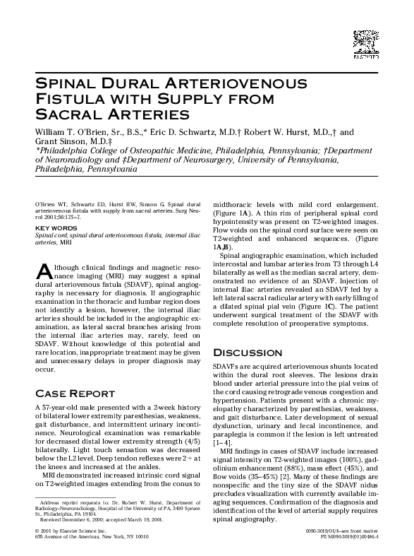 (PDF) Spinal dural arteriovenous fistula with supply from sacral arteries