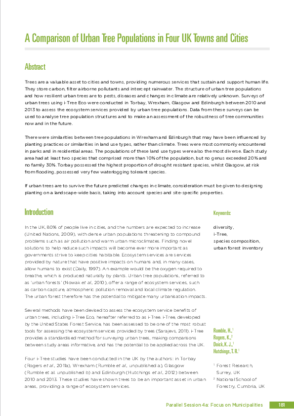 (PDF) A comparison of urban tree populations in four UK towns and cities
